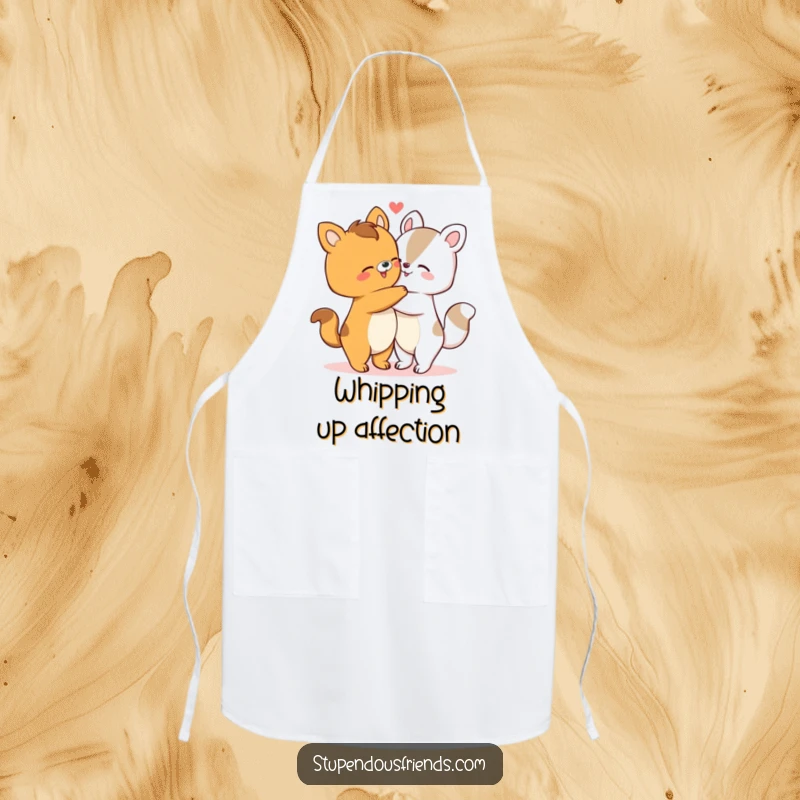 Funny apron with animals hugging, ideal for chefs who enjoy spreading love and laughter. A heartwarming funny gift.