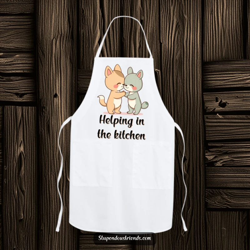 Funny apron with an animal character offering a helping paw, ideal for kitchen tasks and spreading cheer while cooking.