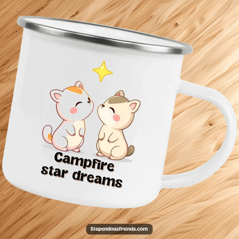 Funny Animal Camping Mug with characters gazing at a bright star, symbolizing shared dreams and wonder with a humorous outdoor vibe.