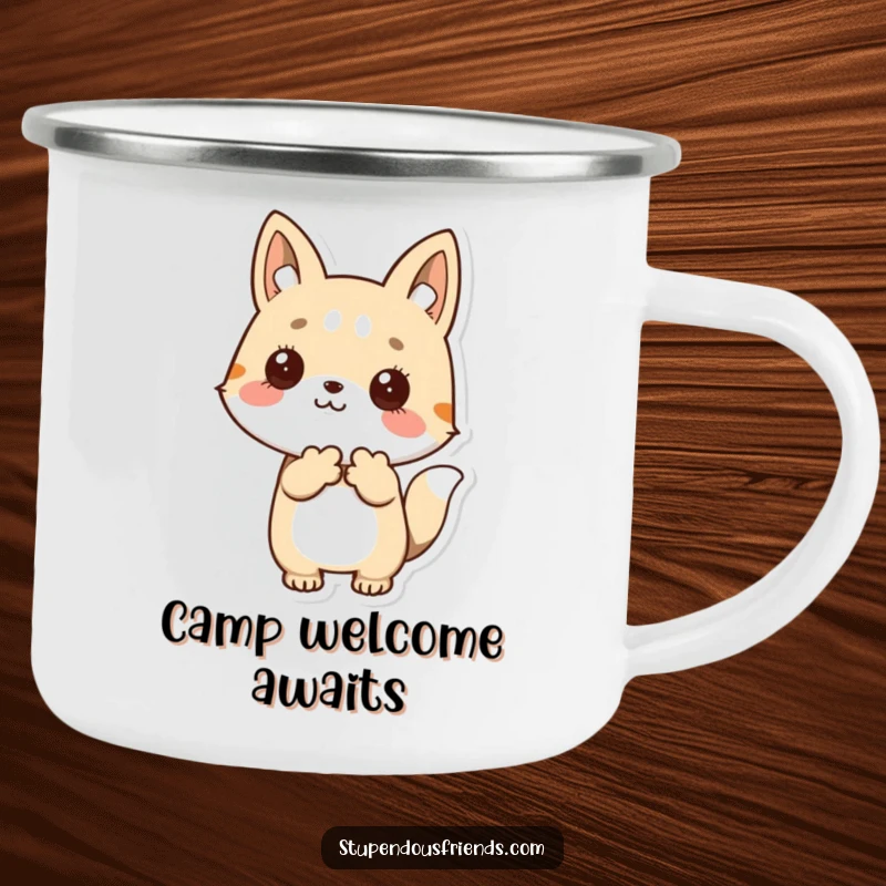 Funny Camping Mug: An animal extending a welcoming paw, perfect for outdoor greetings and camaraderie, a funny gift.