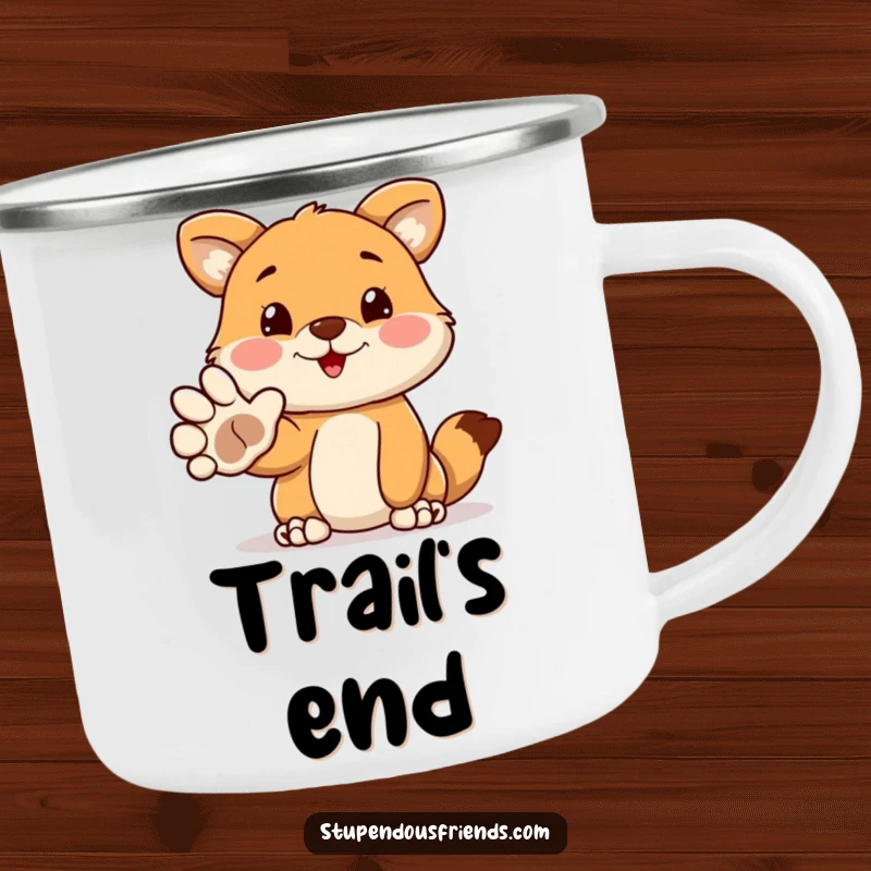Funny camping mug with a cute animal extending its paw in a warm, funny, and welcoming gesture for outdoor enthusiasts. Durable and funny.
