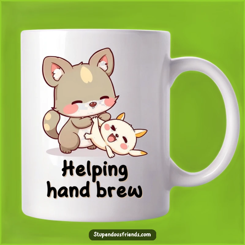 Funny Helping Hand Mug: Friendship Support! Hilarious Character Gift.