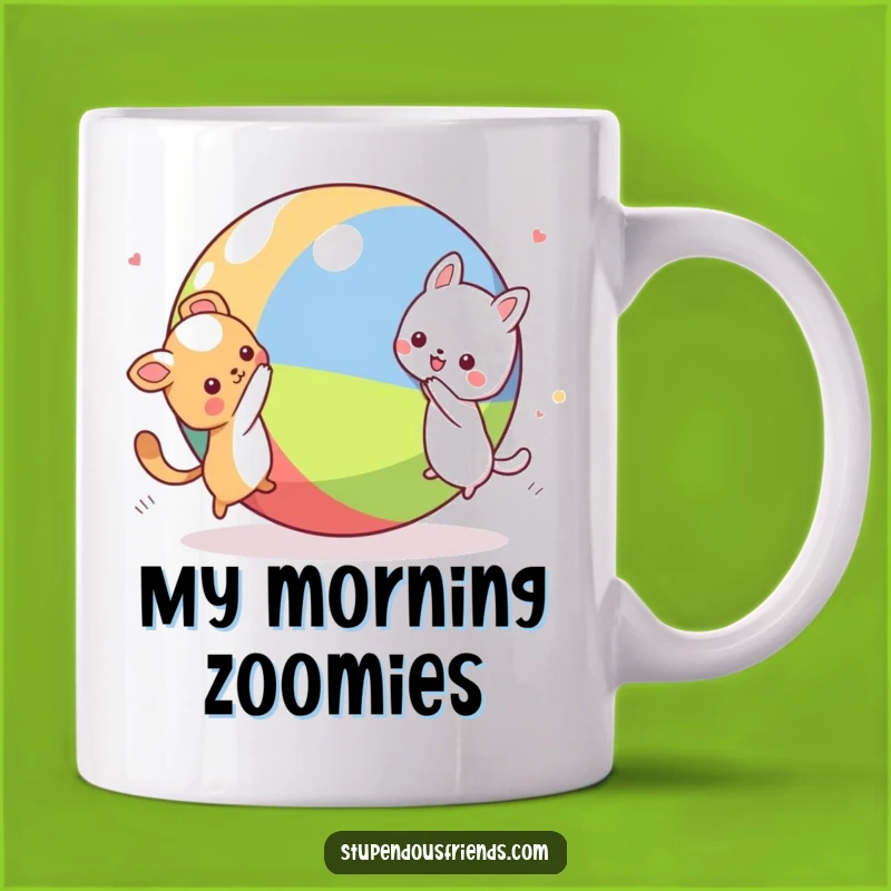 Funny Kawaii Animal Chase Mug: A Hilarious Gift Featuring Playful Characters and a Giant Ball
