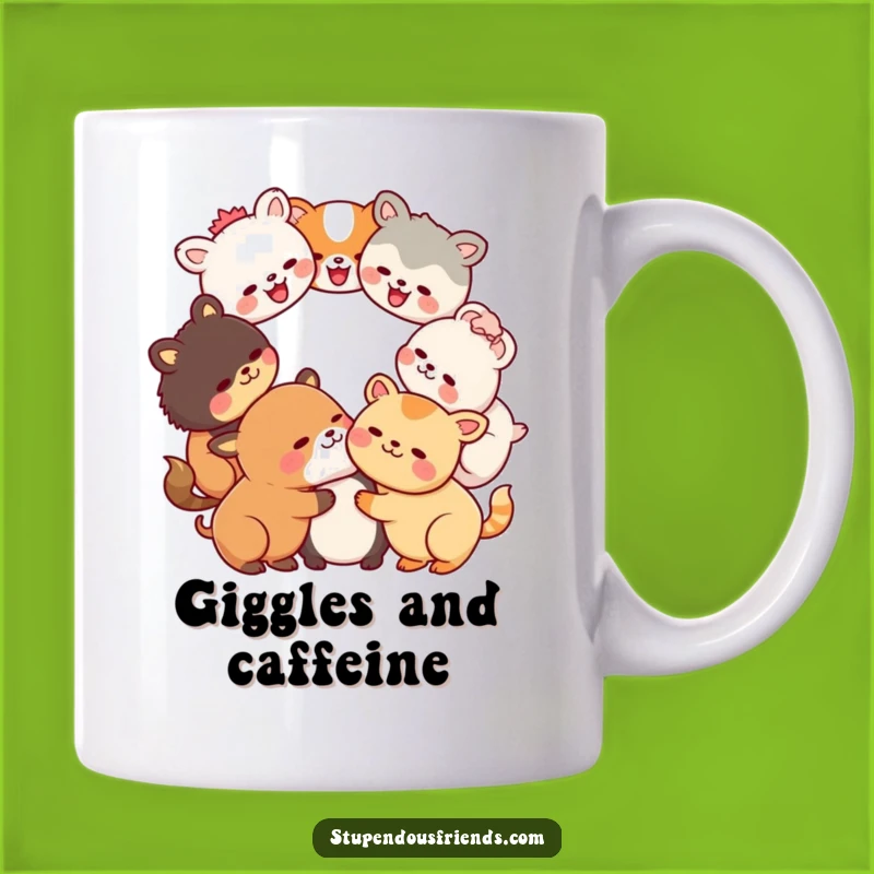 Funny Kawaii Laughter Circle Mug: Adorable Animals Sharing Joyful Giggles, Perfect Funny Gift