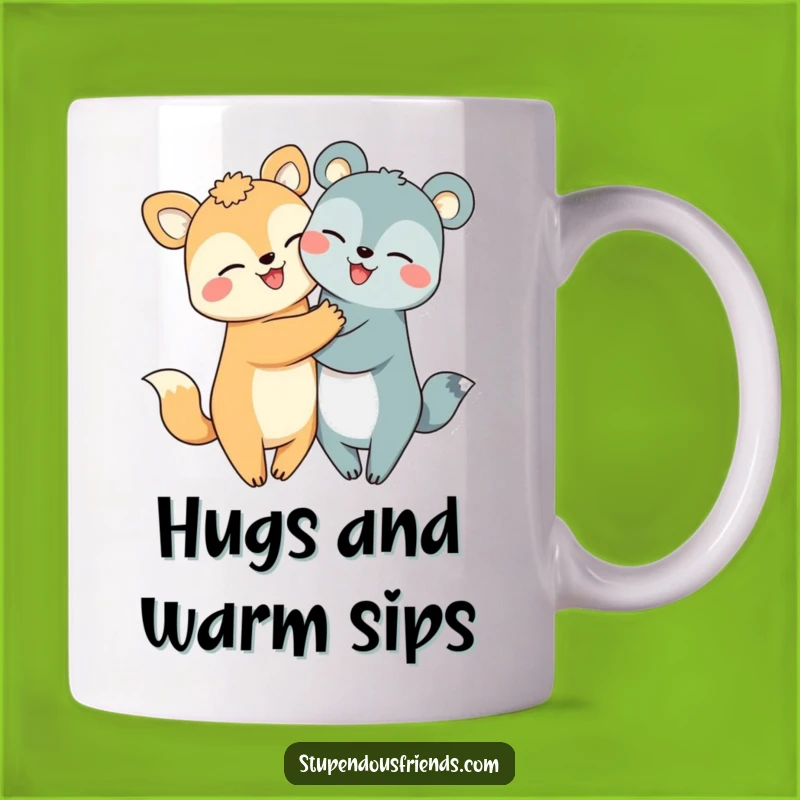 Funny Hugging Animals Mug: Joyful Creatures Sharing a Grin, Perfect Cheerful Gift!