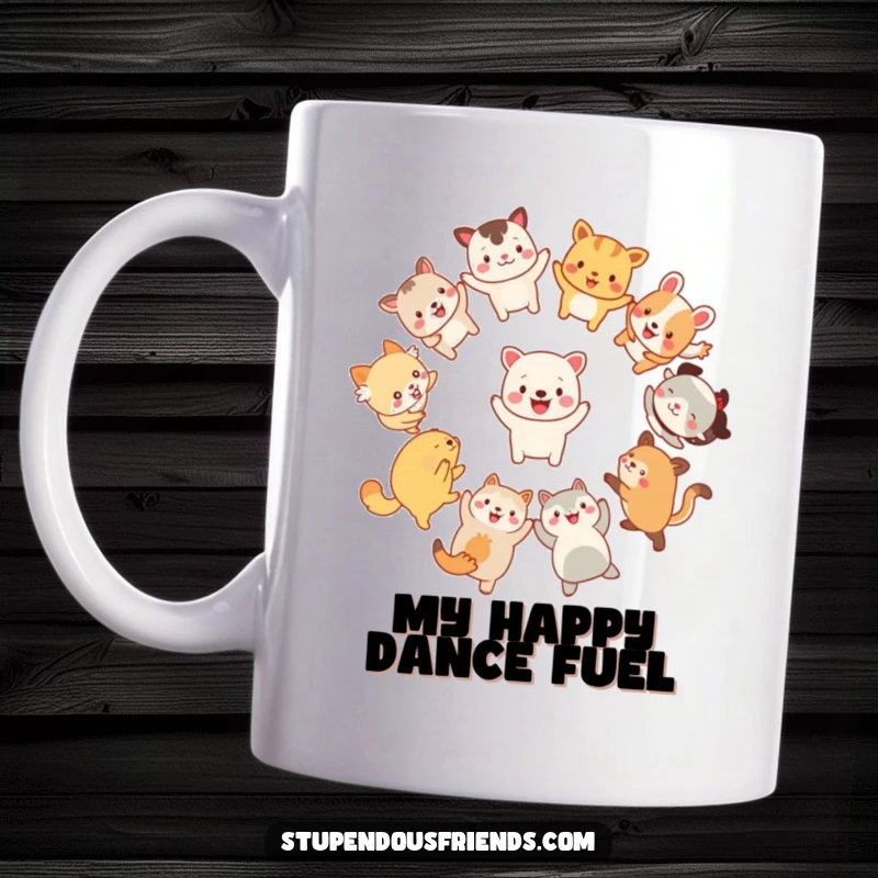 Funny Mug: Adorable animals gleefully dancing in a circle, spreading joy and laughter, perfect for a fun gift.