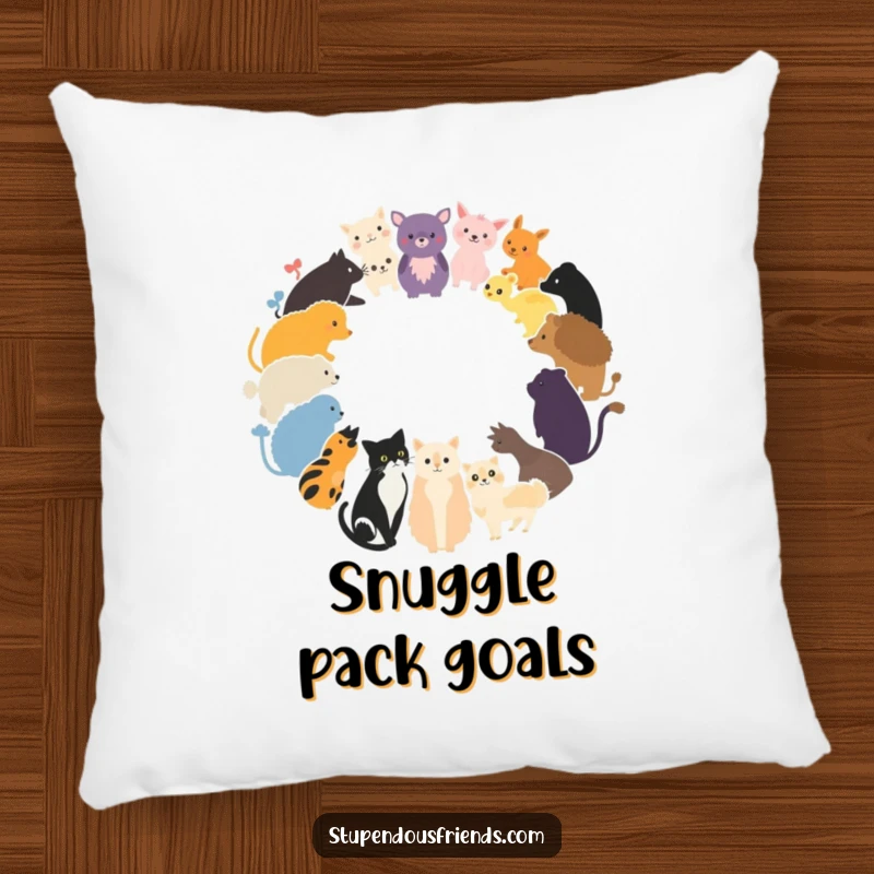 Funny Pillow with a circle of diverse animal silhouettes, bringing a touch of the wild and humor indoors.