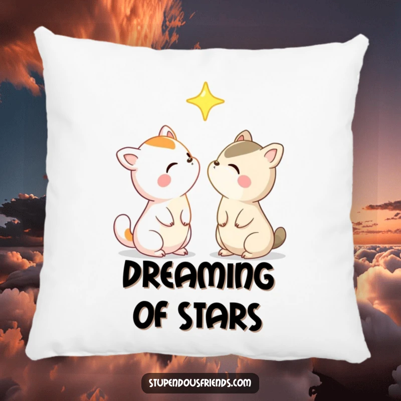 Funny Animal Pillow featuring characters gazing at a bright star, embodying shared dreams and wonder with a humorous and cozy aesthetic.