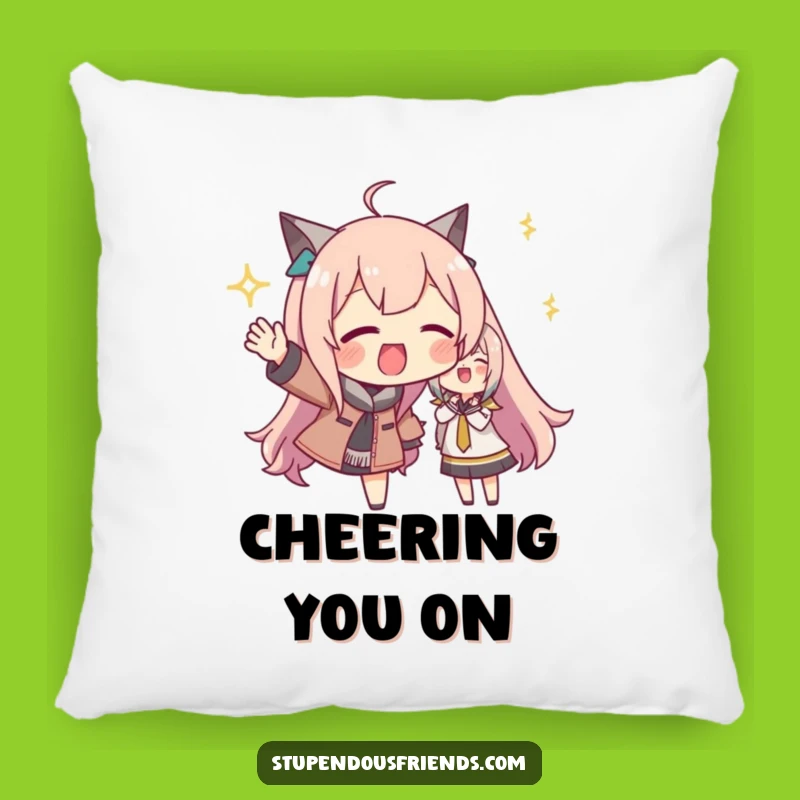 Funny Support Pillow: Character Cheers Loudly, Comfy Encouragement Gift
