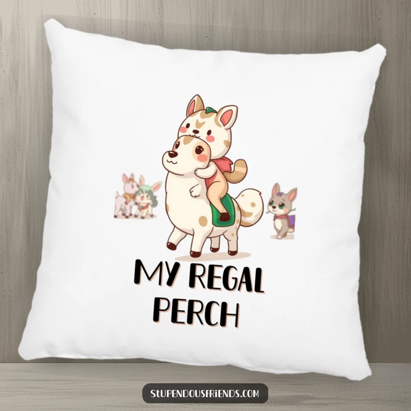 Funny Pillow: A soft cushion featuring a funny animal parade, depicting cheerful characters in a whimsical procession, ideal for cozy decor.