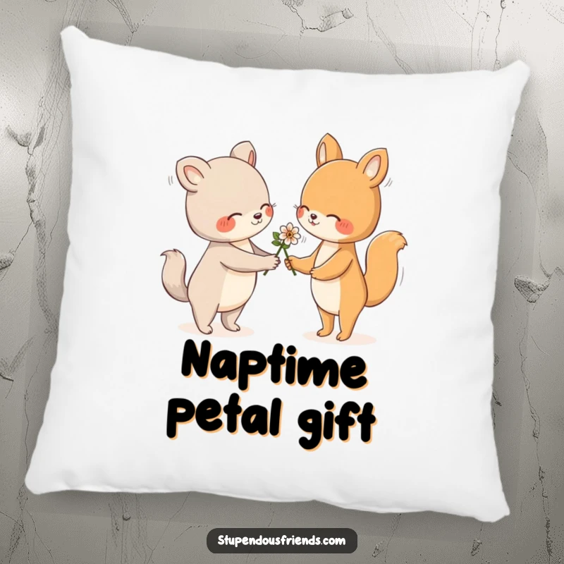 Funny Pillow depicting an animal offering a flower with a gentle, loving gesture, creating a cozy and affectionate atmosphere.
