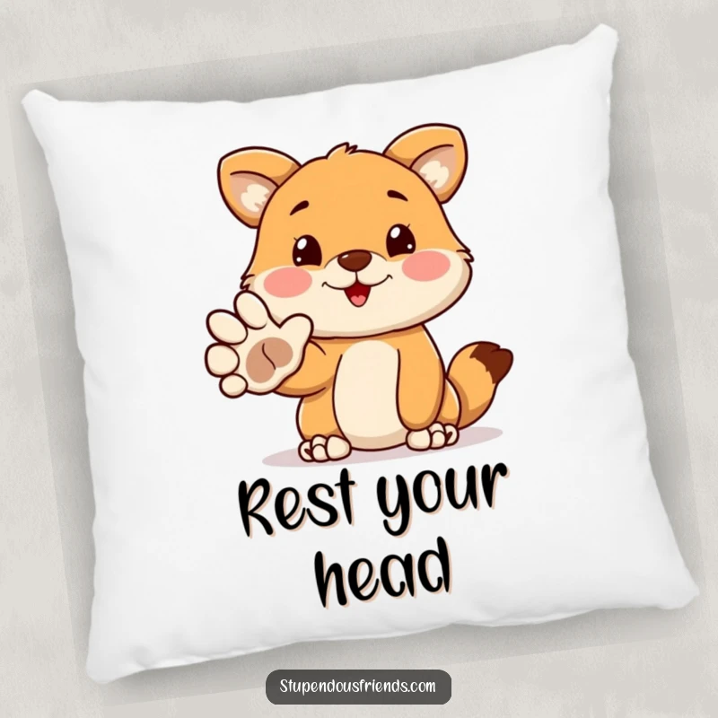 Funny pillow with a cute animal character extending its paw in a soft, funny, and welcoming gesture. Perfect for adding funny comfort to seating.