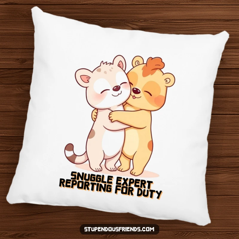 Funny Pillow with two animals in a comically oversized hug, offering softness and humor with its delightful and silly cartoon design.