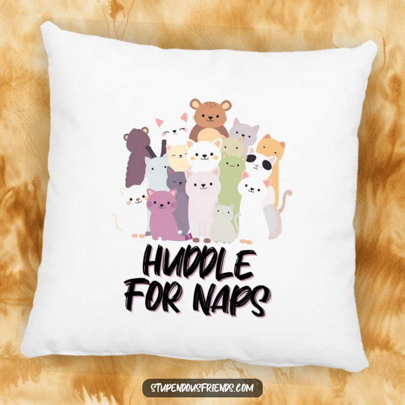 Funny throw pillow with a silhouette of animals in a warm, close huddle, bringing comfort and a message of unity.