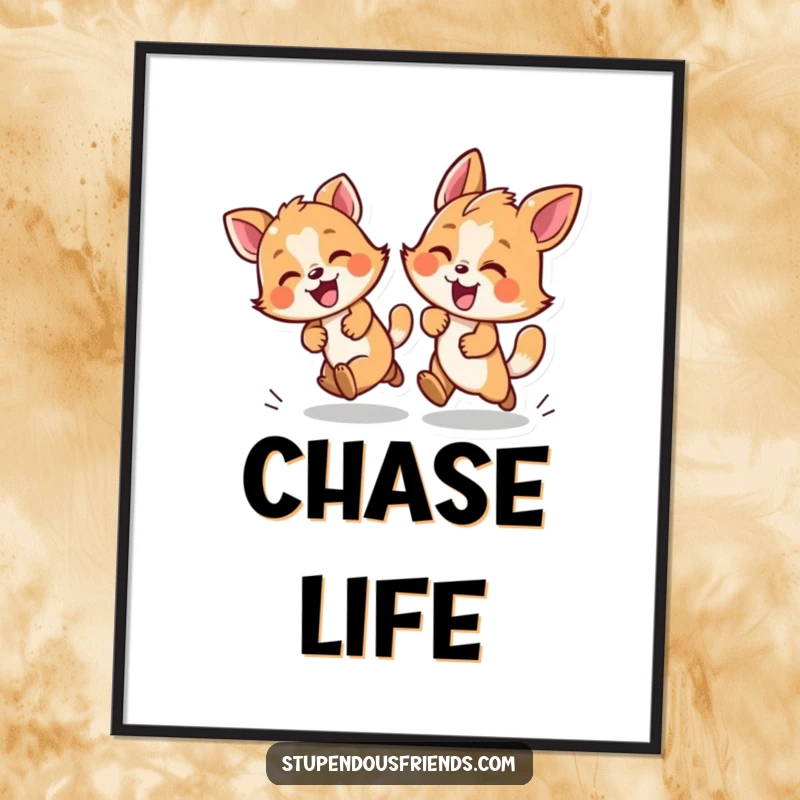 Funny printable art of two animals engaged in a joyful and energetic game of chase, symbolizing fun and movement.