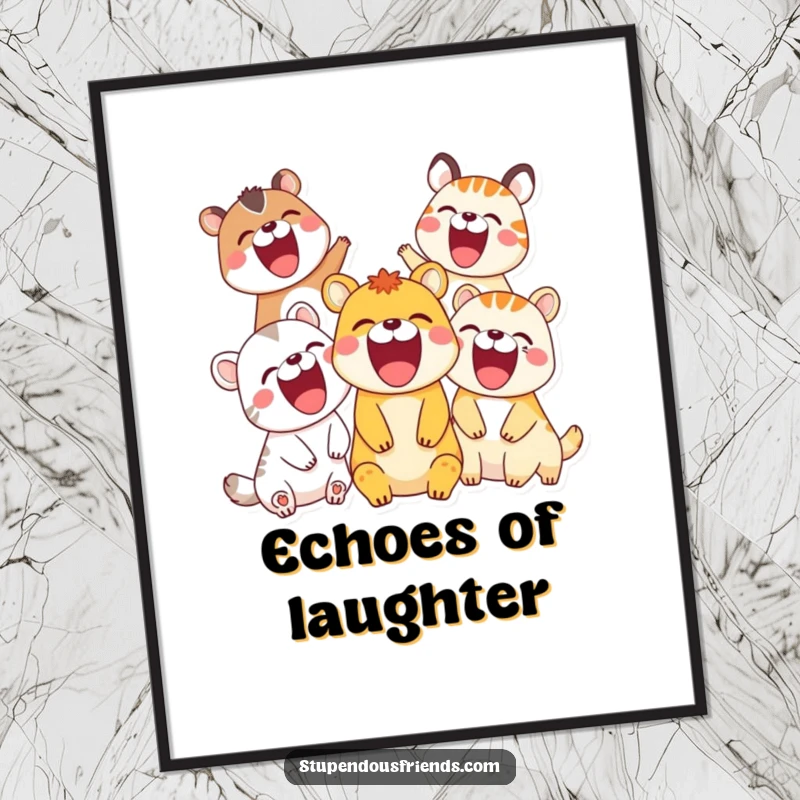 Funny Digital Art Print: Animals laughing heartily, radiating infectious joy and humor, a downloadable funny gift.