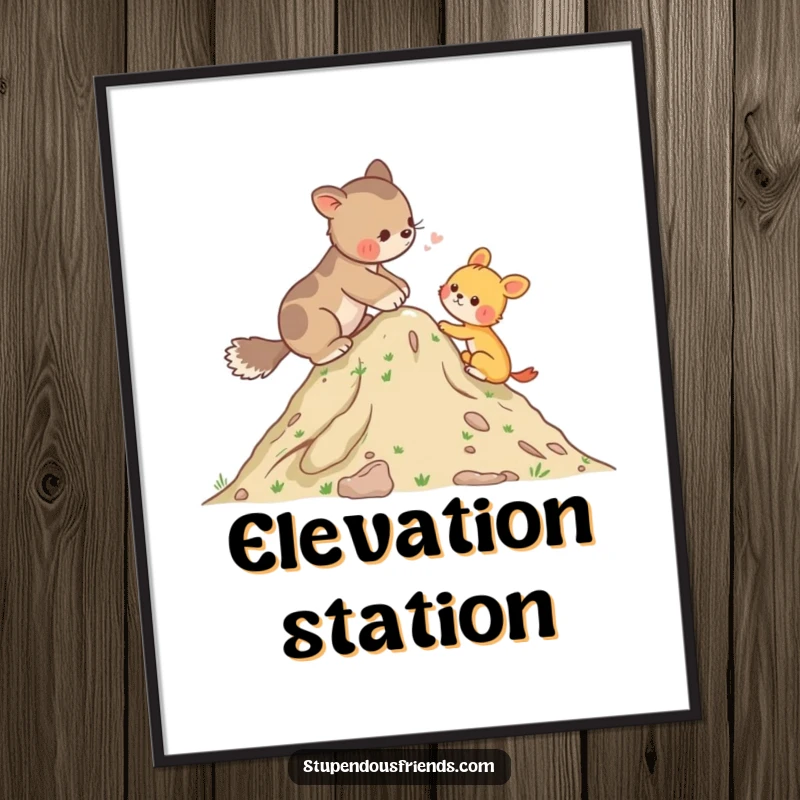 Funny Digital Art Print of an animal helping another up a hill, ready for printing and framing, bringing a message of support.