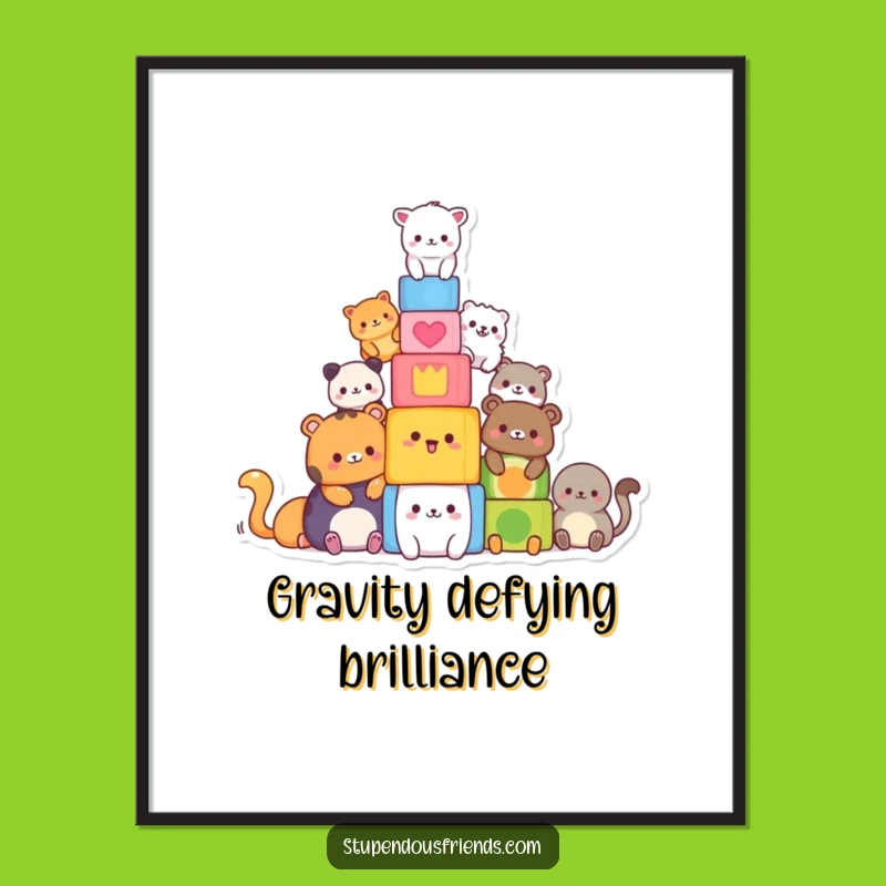 Funny Animal Block Tower Digital Art - Hilarious Creation, Perfect Printable Gift
