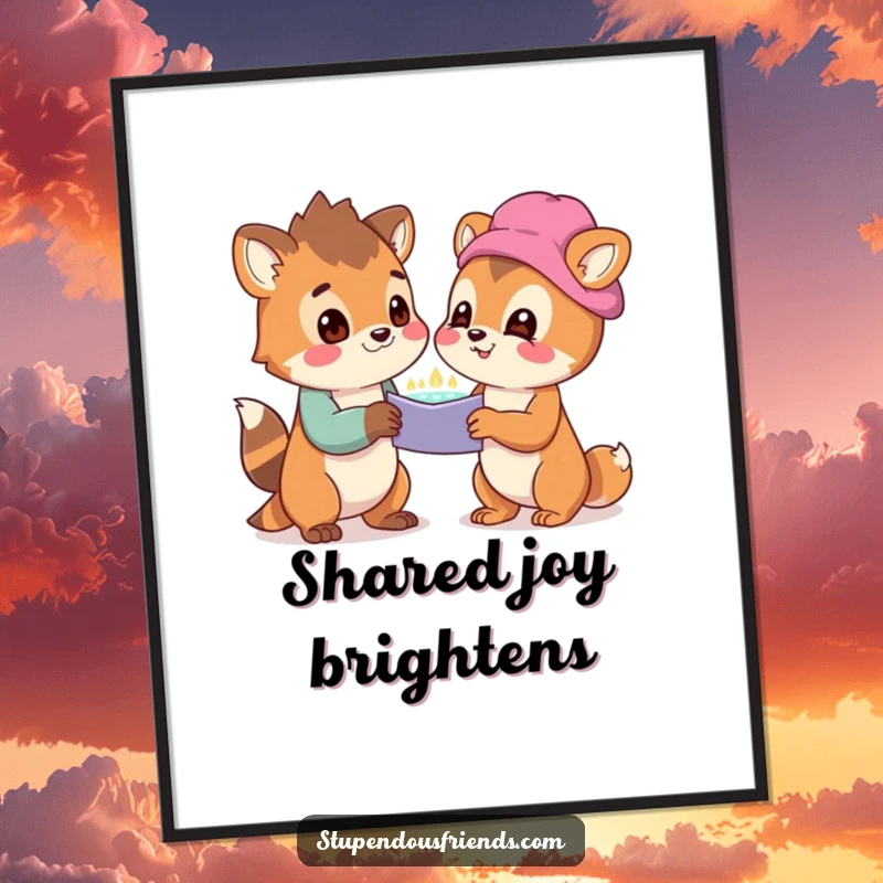 Funny Digital Art Print of two animals experiencing a wondrous discovery, perfect for instant wall decor and joy.