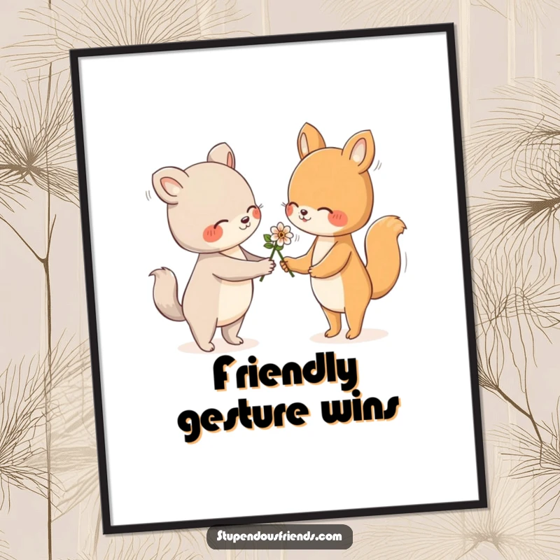 Funny Digital Art Print of an animal offering a flower with a gentle, friendly gesture, perfect for instant decor joy.