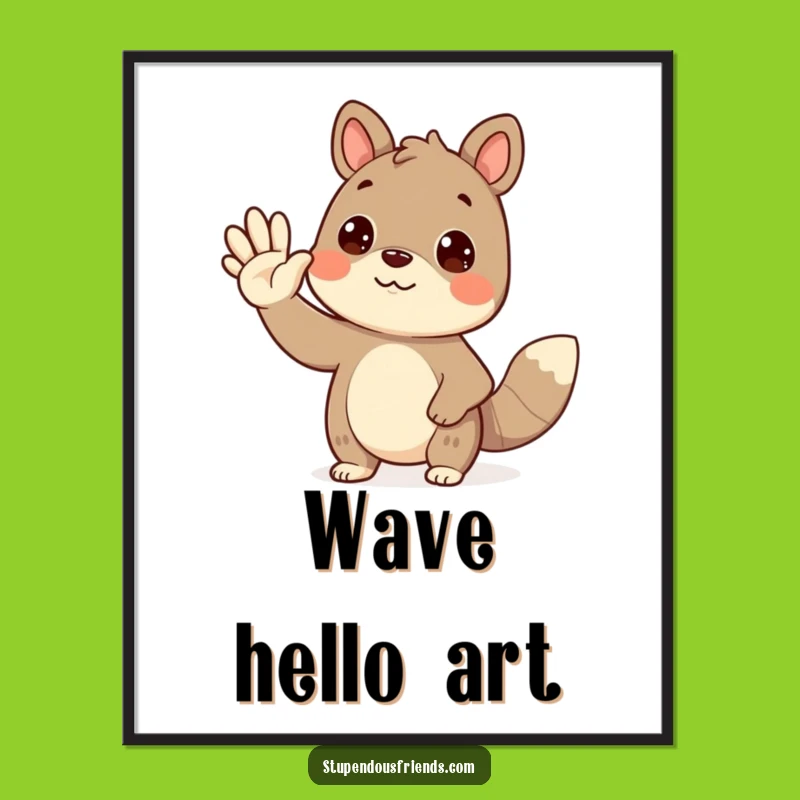 Funny Waving Animal Digital Print: Instant Download of a Friendly Greeting!