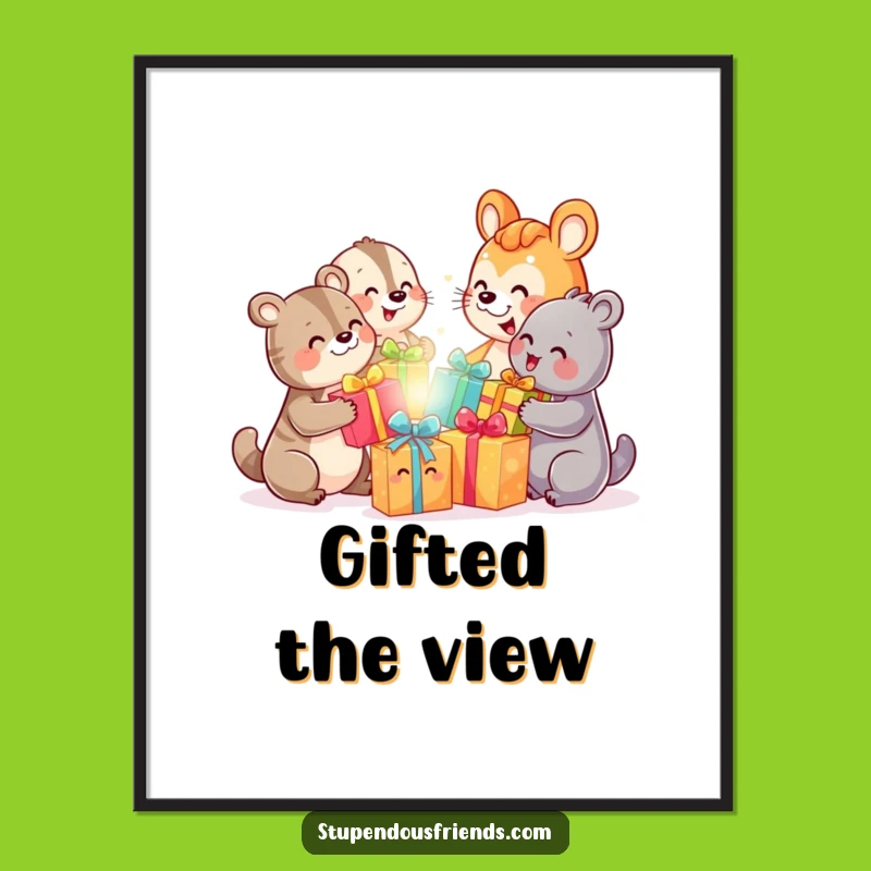 Funny Animals Exchanging Gifts Digital Art: Instant Festive Decor, Perfect Funny Gift!