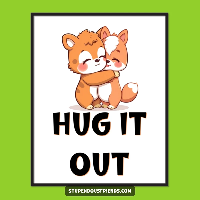 Funny Hug Digital Art Print: Comforting Friends - Instant Funny Gift