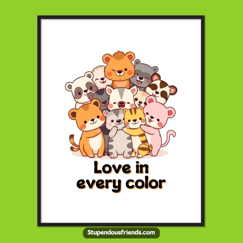 Funny Animal Friends Hugging Digital Print - Instant Joyful Decor, A Hilarious and Heartwarming Gift