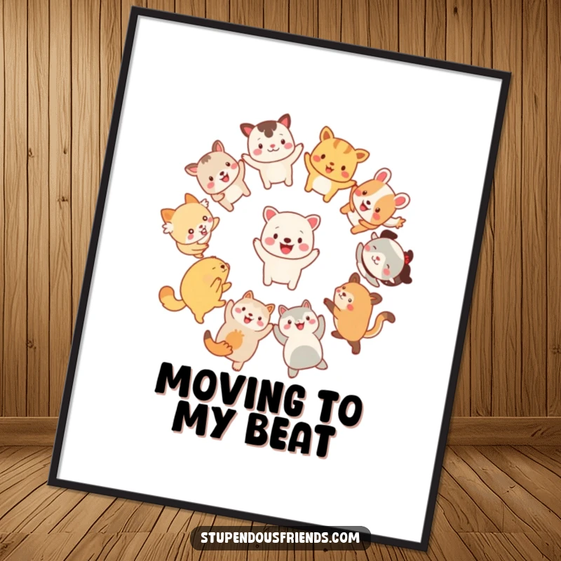 Funny Digital Art Print: Lively animals dancing in a joyful circle, radiating happiness and fun, a downloadable funny gift.