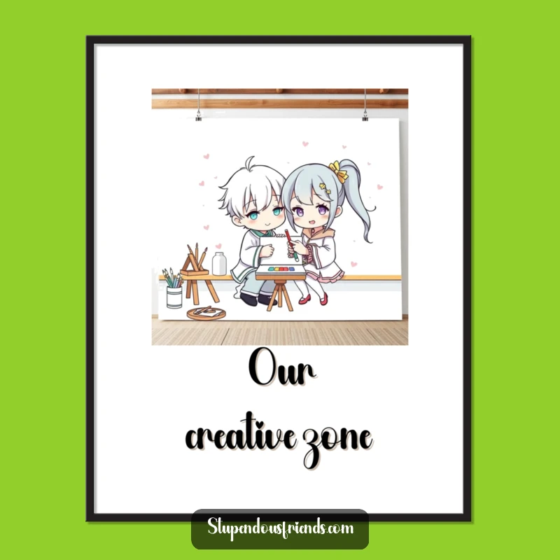 Funny Art Collaboration Digital Print: Two Characters Painting Vivid Art, Instant Gift