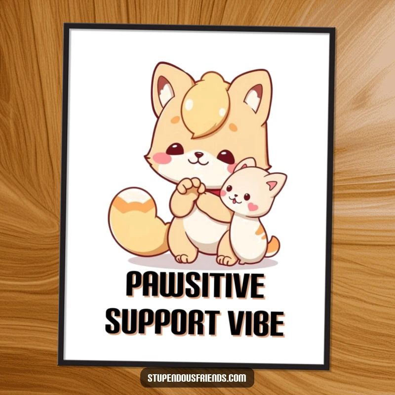Funny digital art print of a character offering a helping paw to a friend, bringing instant kindness, support, and humorous empathy.