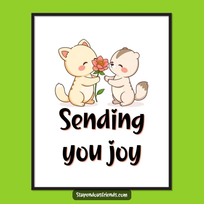 Funny Animal Flower Digital Art: Kind Gesture Scene for Instant Heartwarming Decor
