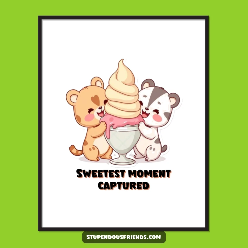 Funny Ice Cream Sharing Digital Art: Sweet & Hilarious Print for Dessert Lovers