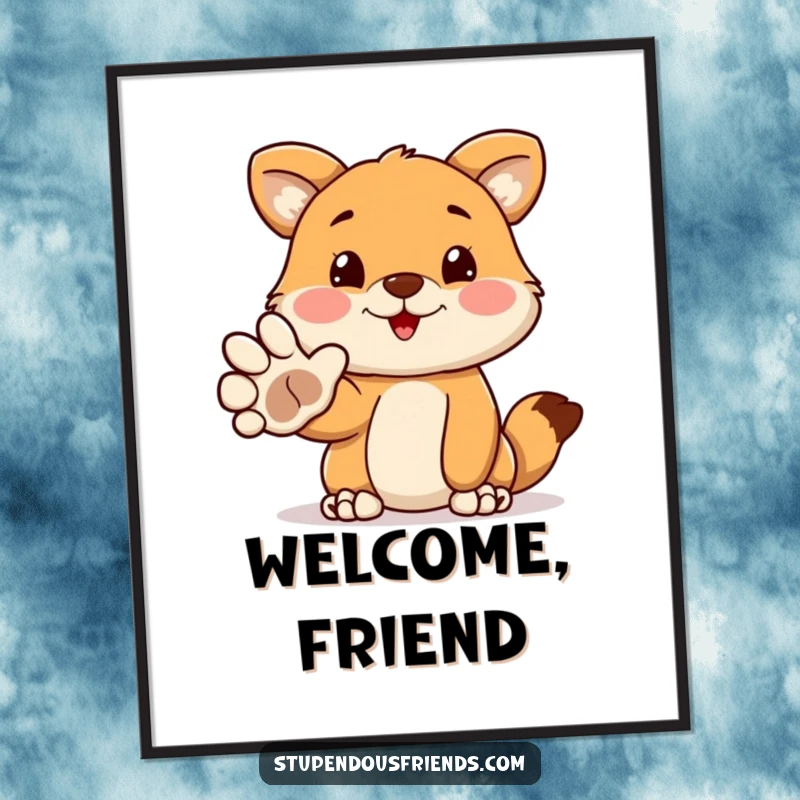 Funny digital art print of a cute animal extending its paw in a funny, welcoming gesture. Instant funny decor for any home or office.