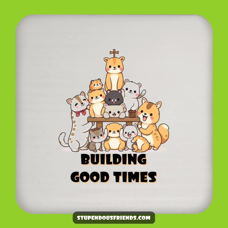 Funny Teamwork Animal Builders Coasters: Protect Surfaces with Effort