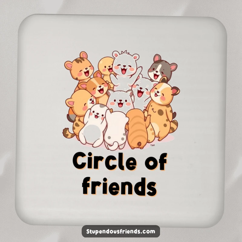 Funny Drink Coaster: A group of animals in a circle laughing together, a humorous addition to any drink setup.