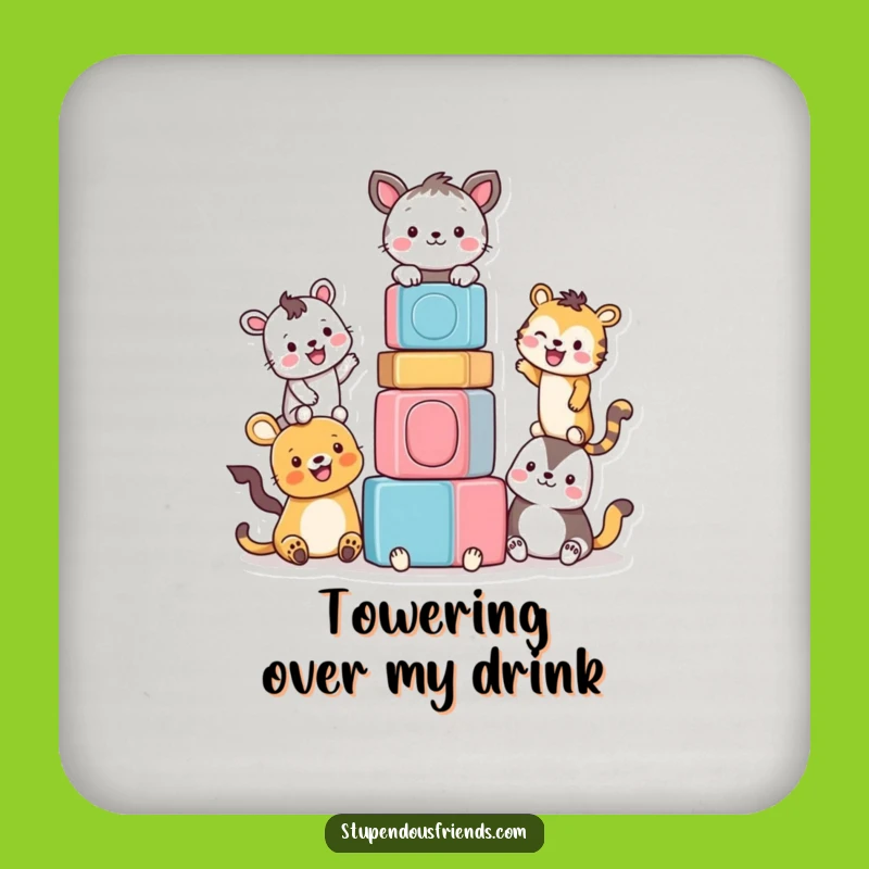 Funny Animal Block Tower Coasters: Protect Surfaces with Playful Art