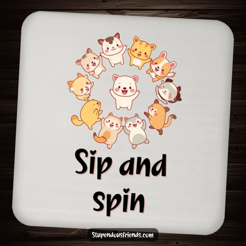 Funny Coasters: Adorable animals dancing joyfully, adding humor and protection to tables, a perfect set for a funny gift.