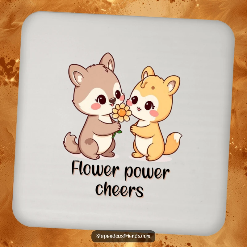 Funny Drink Coaster: An animal offering a flower with a warm smile, a sweet and humorous addition to any drink setup.