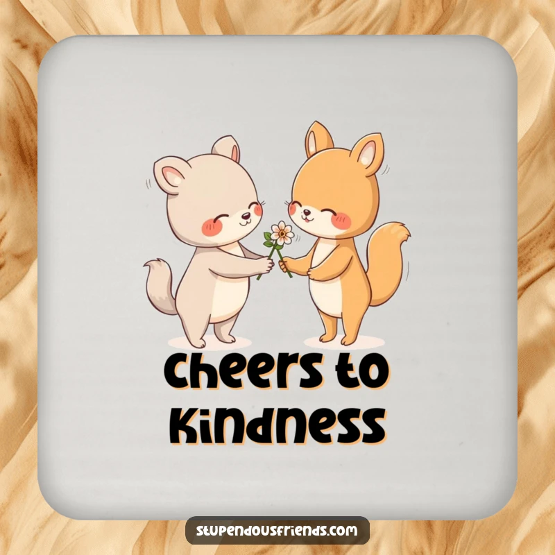 Funny Drink Coasters featuring an animal offering a flower with a tender and friendly gesture, adding charm.