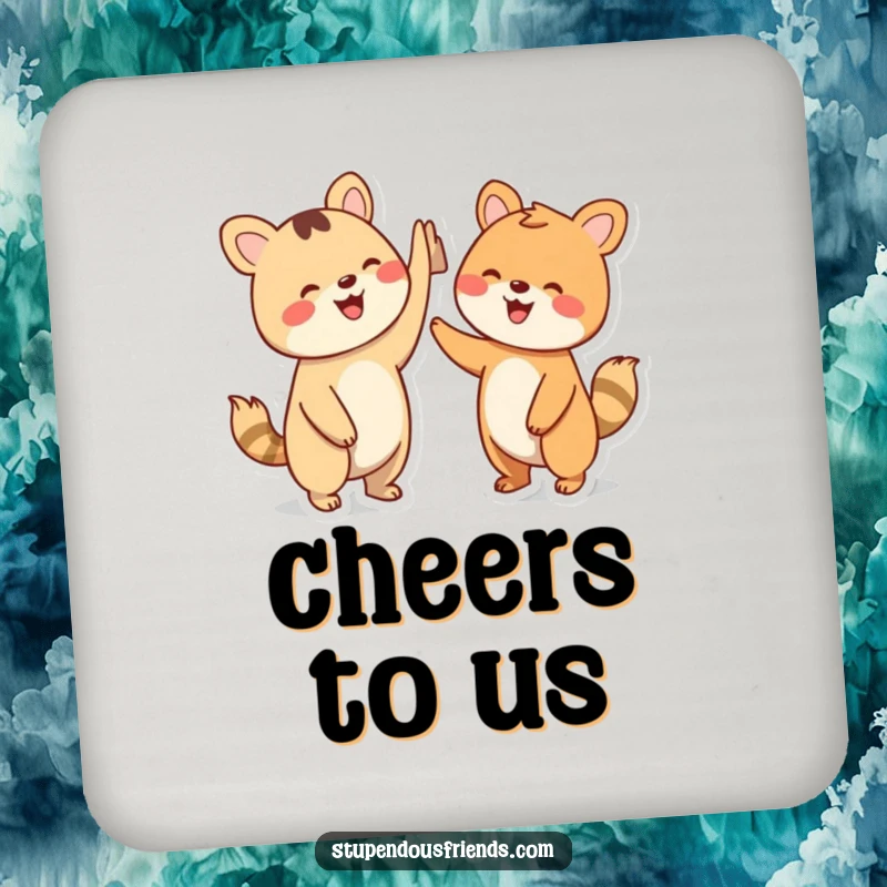 Funny Drink Coasters: Two animal characters joyfully high-fiving, adding a festive touch to surfaces.