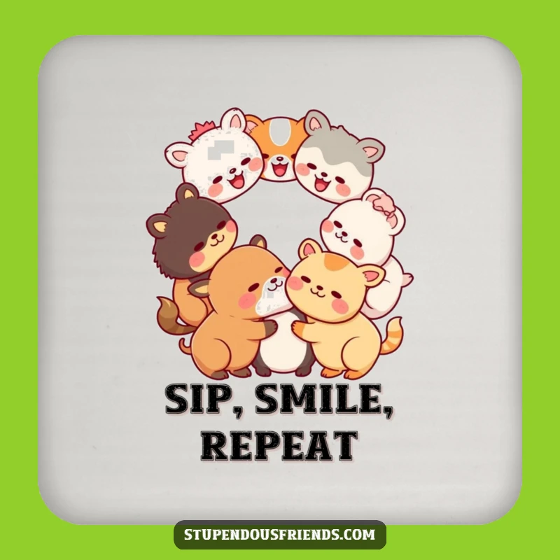 Funny Kawaii Laughter Circle Drink Coasters: Set of Hilarious Animals Protecting Tables Gift