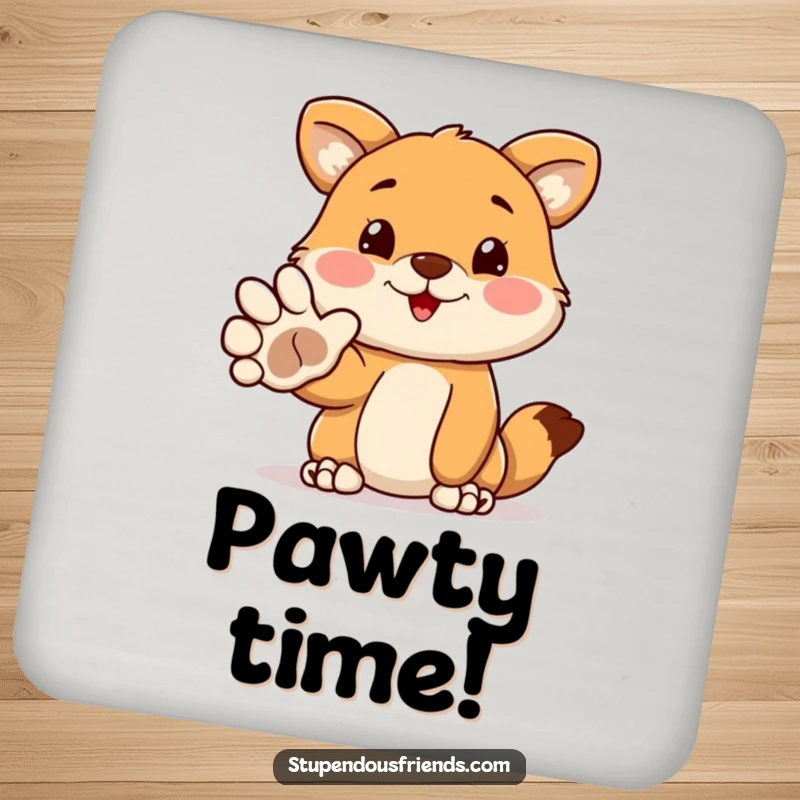 Funny drink coaster featuring a cute animal extending its paw in a funny, welcoming gesture to protect surfaces. Perfect for adding funny flair.