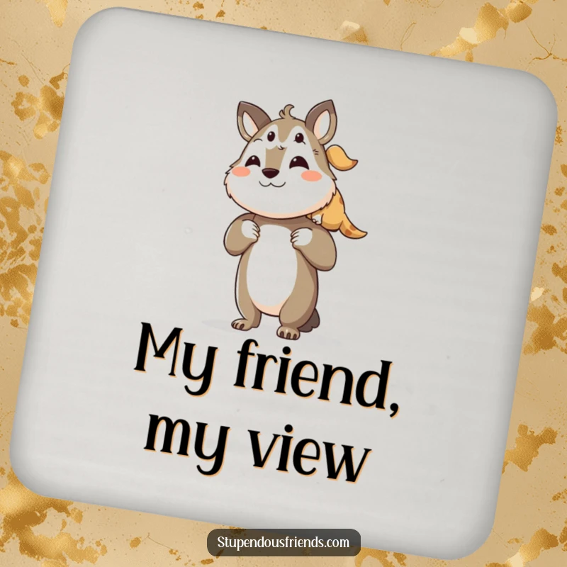 Funny drink coasters showing an animal character lifting its friend, adding a humorous touch to drink protection.