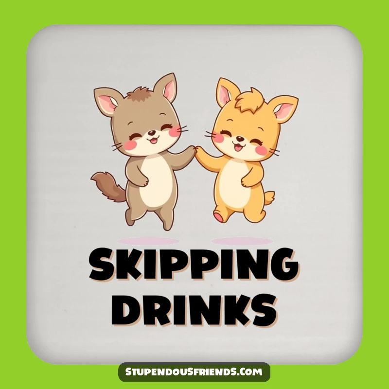 Funny Best Buds Skipping Coaster Set: Protect Surfaces with Hilarious Animal Art!