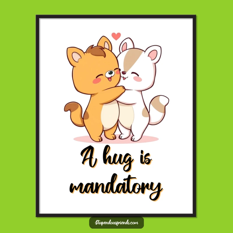 Funny Hugging Animals Poster - Heartfelt Art, Perfect Gift for Walls