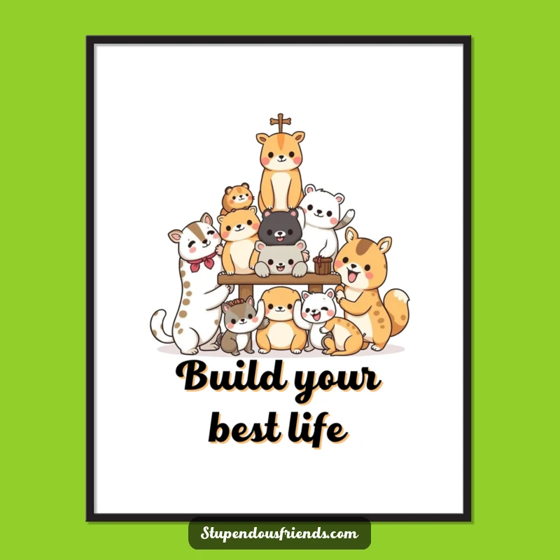 Funny Teamwork Animal Builders Poster: Decorate with Collaborative Spirit