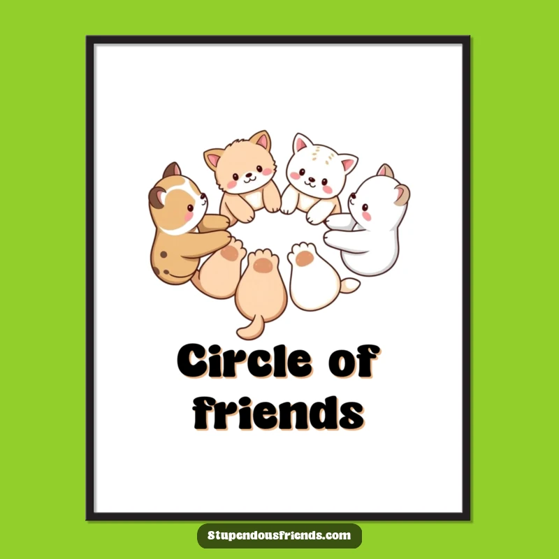 Funny Animal Friends Circle Poster: Heartwarming Wall Art of United Pals