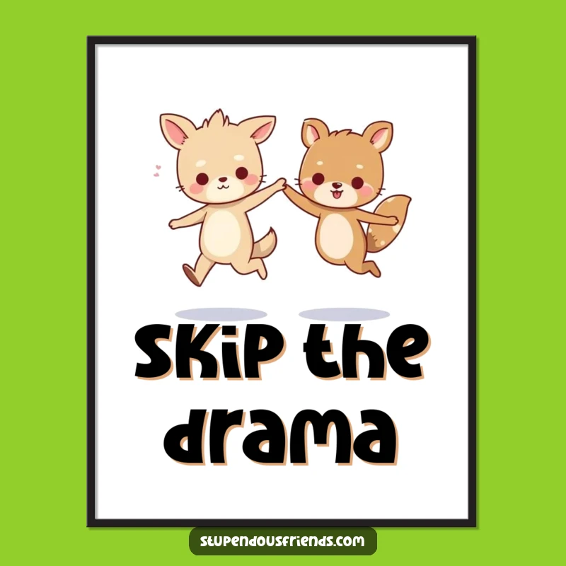Funny Animal Friends Skipping Art Poster: Hilarious Wall Decor for a Cheerful Gift!