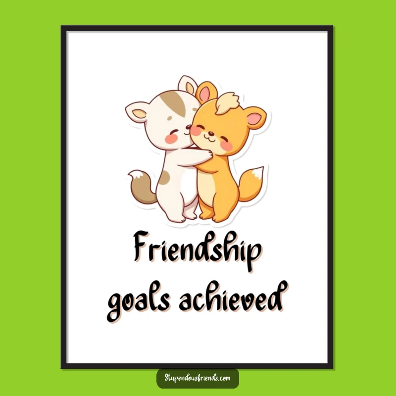 Funny Animal Hug Poster: Sweet Embrace Art, Heartwarming Funny Gift Decor